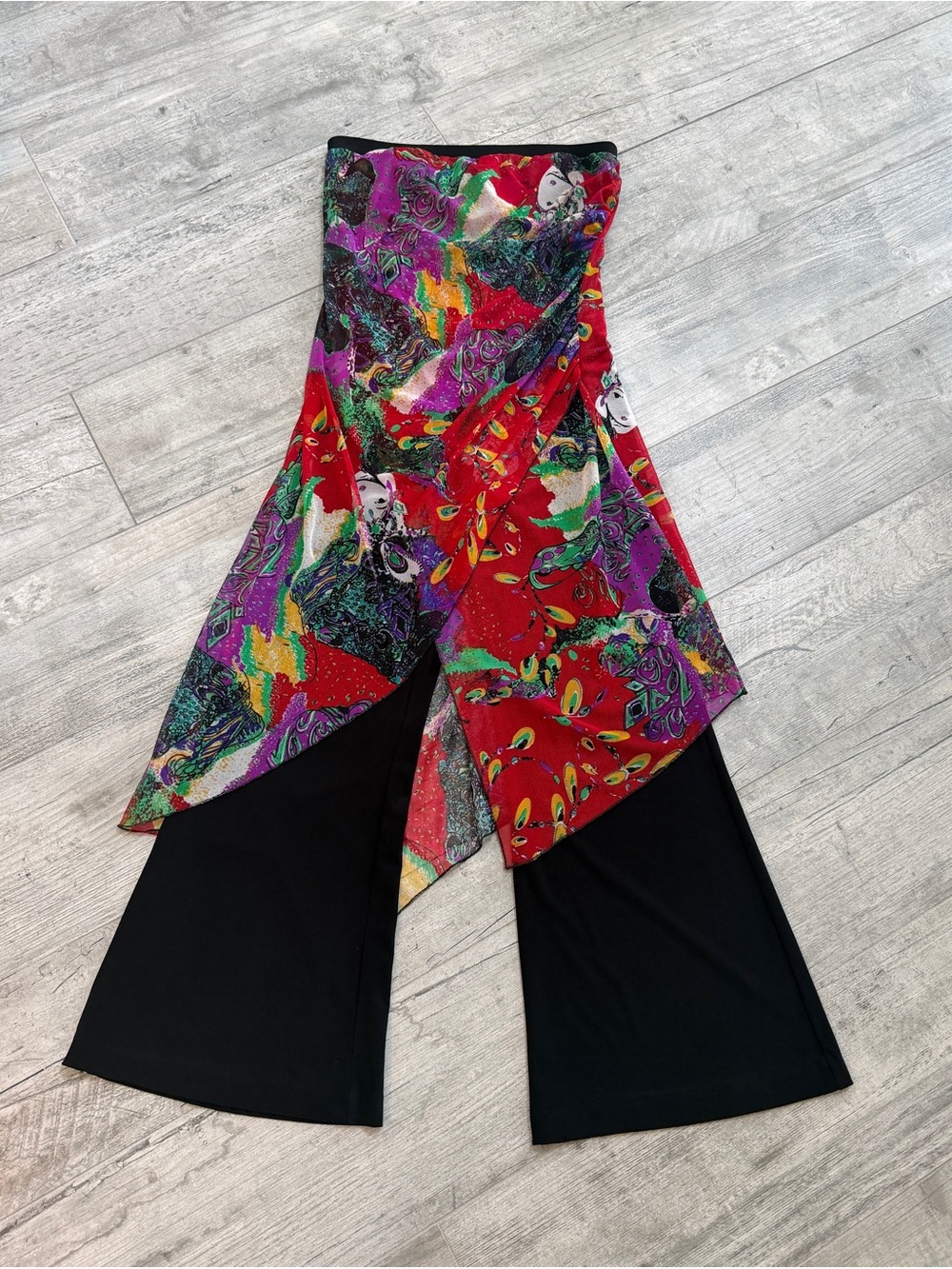 Janine London Paris New York Vtg Y2K Wearable Mesh Art Wide Leg Jumpsuit Sz M